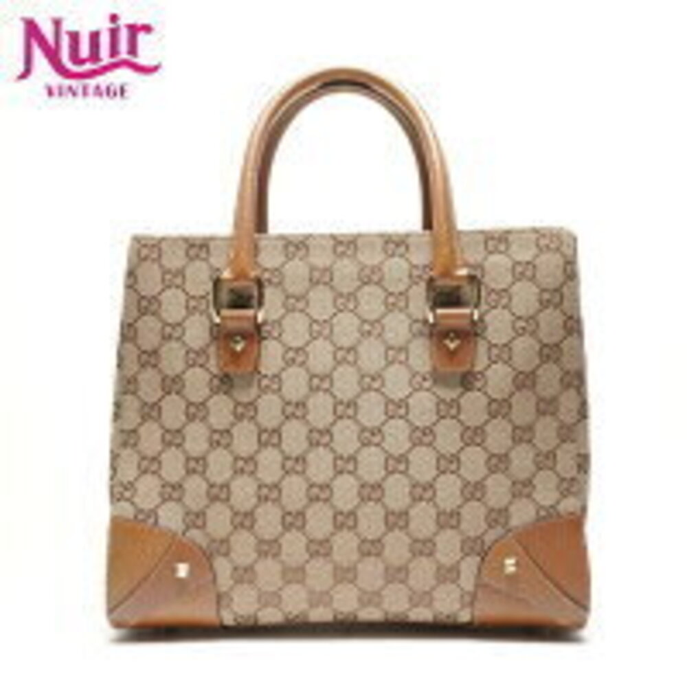 Gucci GG Canvas Studded Handbag Brown
